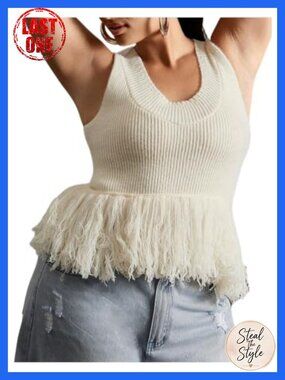 Women's Plus Size Sleeveless Fringe Peplum Tank Top